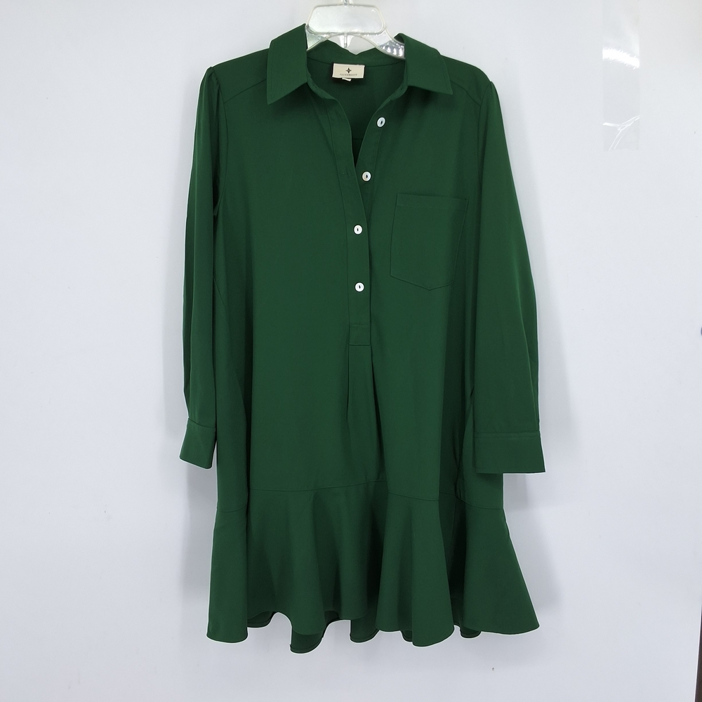 Tuckernuck Medium Green Ruffle Hem Shirt Dress - Picture 2 of 8